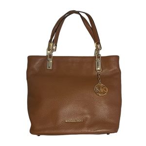 Michael Kors Brooke Medium Tote, Brown Genuine Leather, Khaki Interior